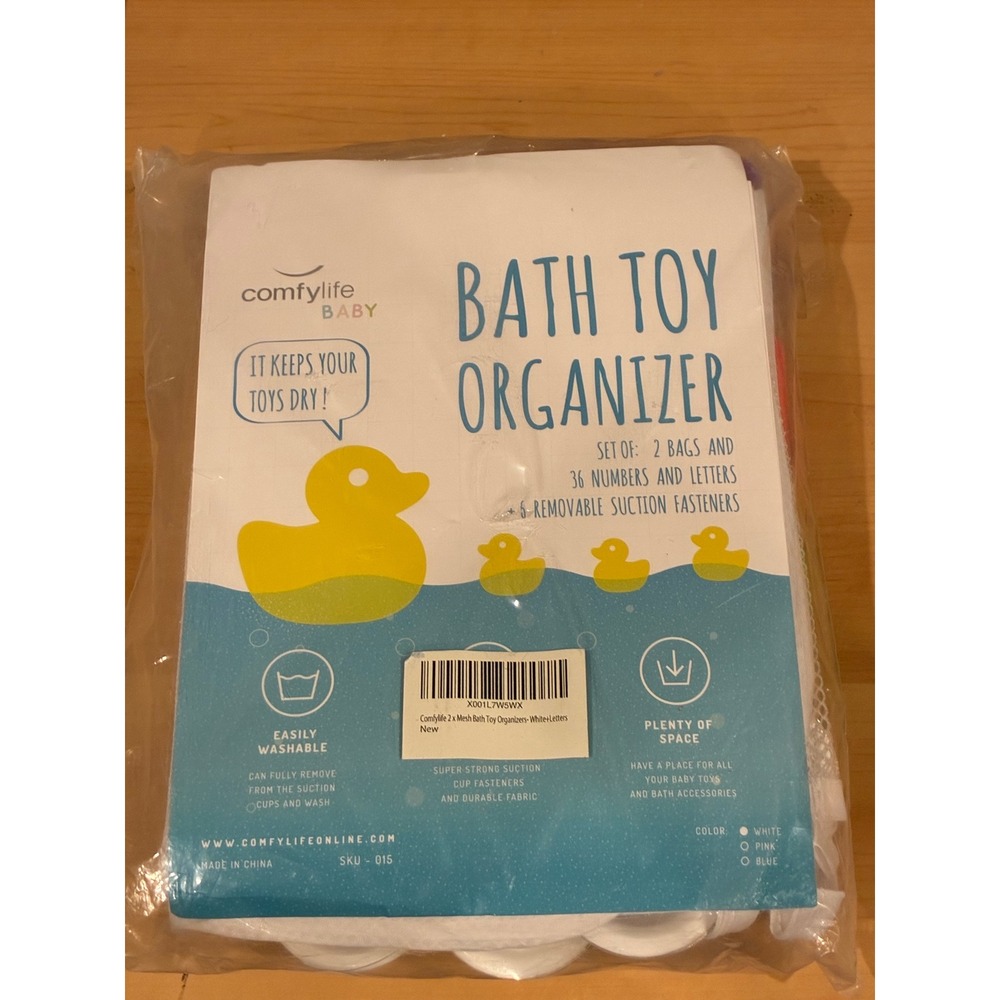 Comfylife Baby Bath Toy Organizer 2 Mesh Bags 36 Letters Numbers 6 Suction Hooks